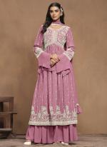 Georgette Pink Wedding Wear Embroidery Work Plazzo Suit